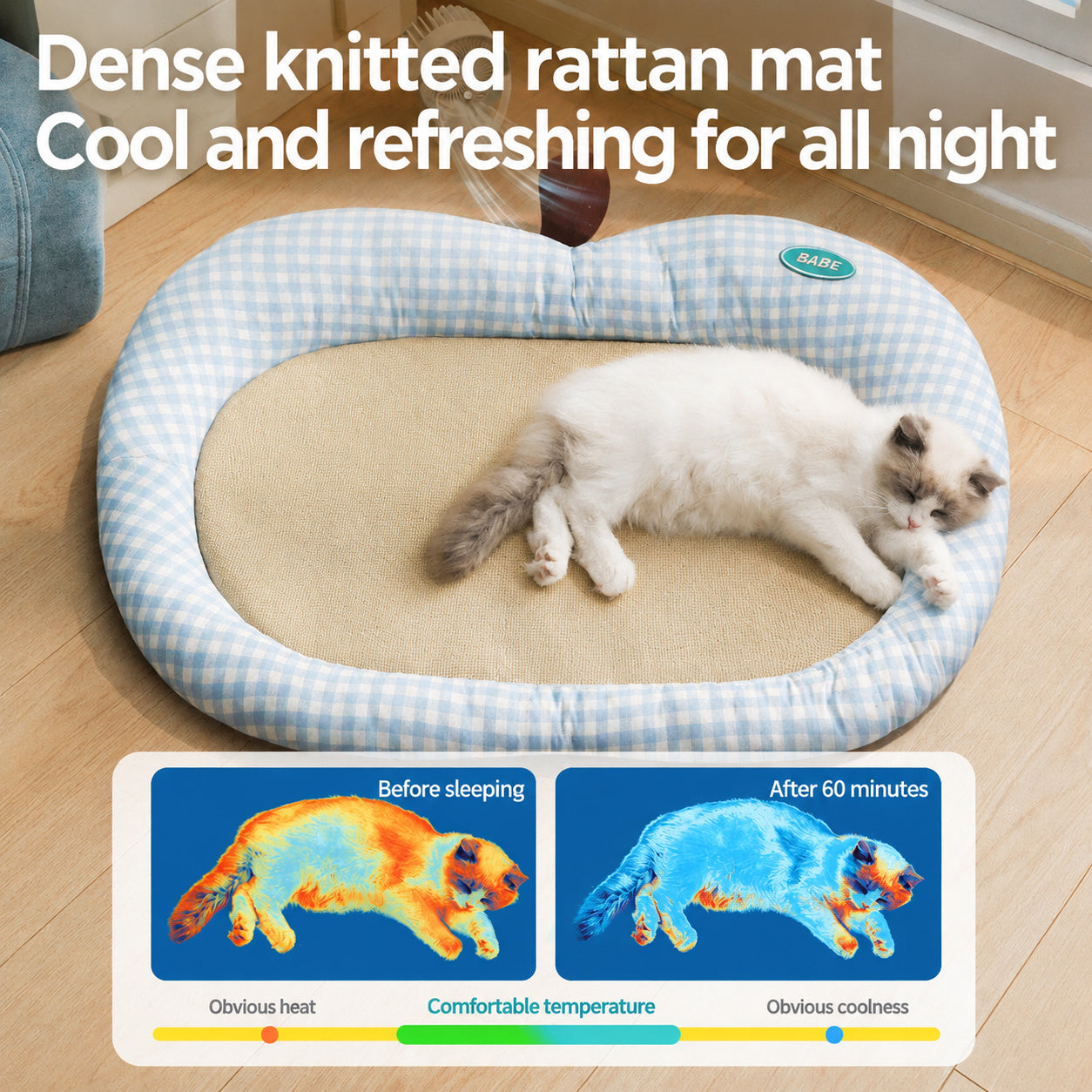 Cooling Blue Gingham Pet Bed