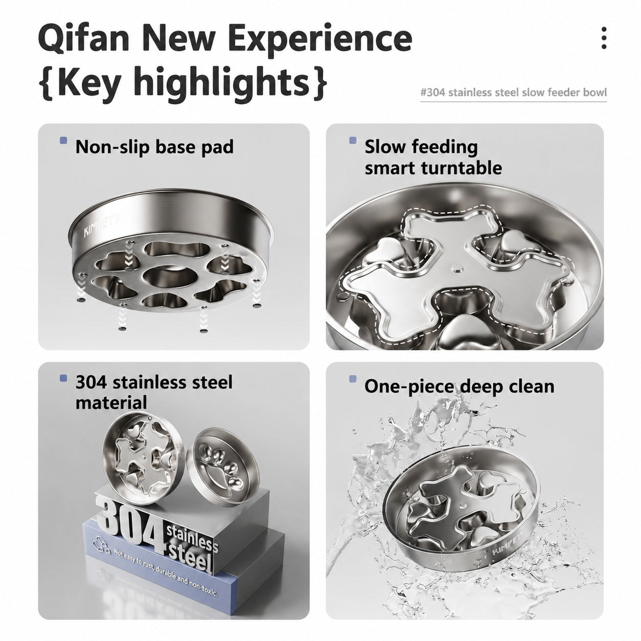 304 Stainless Slow-feed Dog Bowl