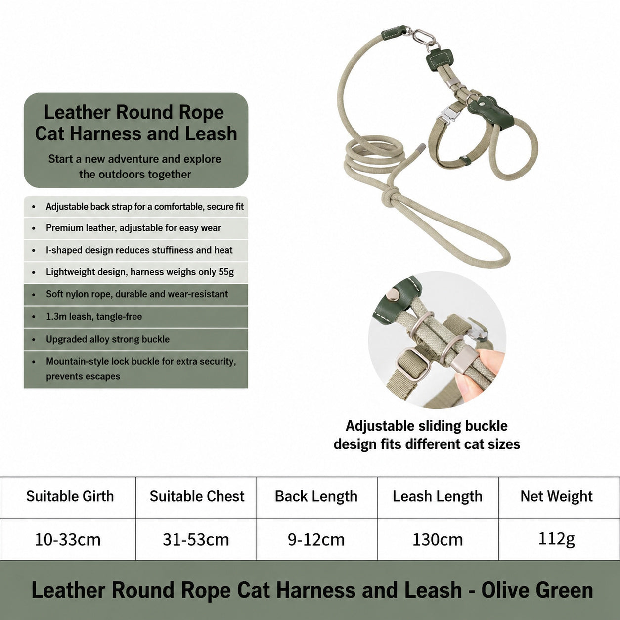 Adjustable Leather Harness Leash