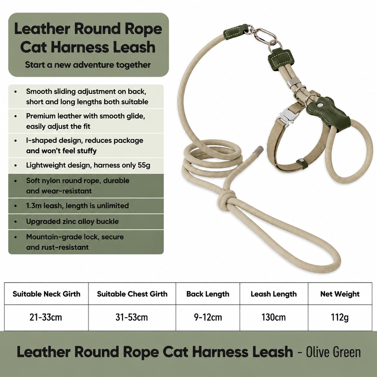 Adjustable Leather Harness Leash