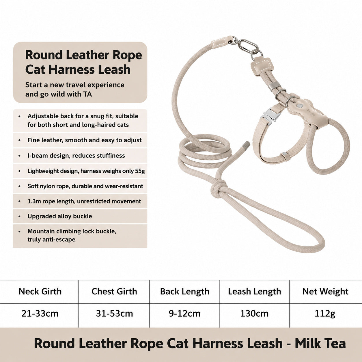 Adjustable Leather Harness Leash