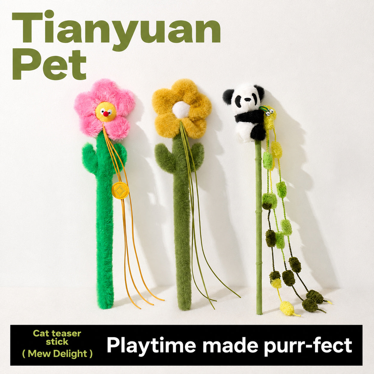 Cat Wand With Plush Flowers