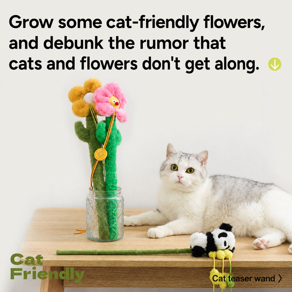 Cat Wand With Plush Flowers