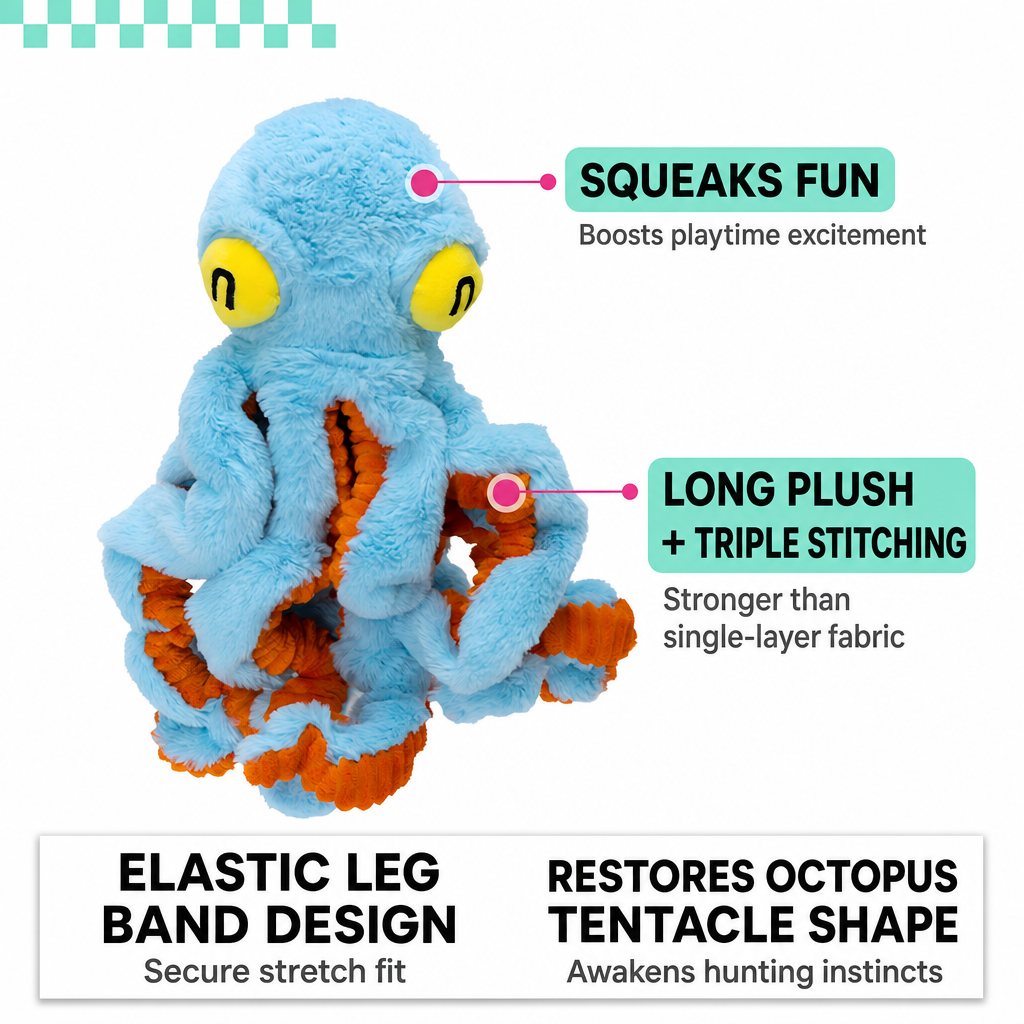 octopus squeaky tug toy