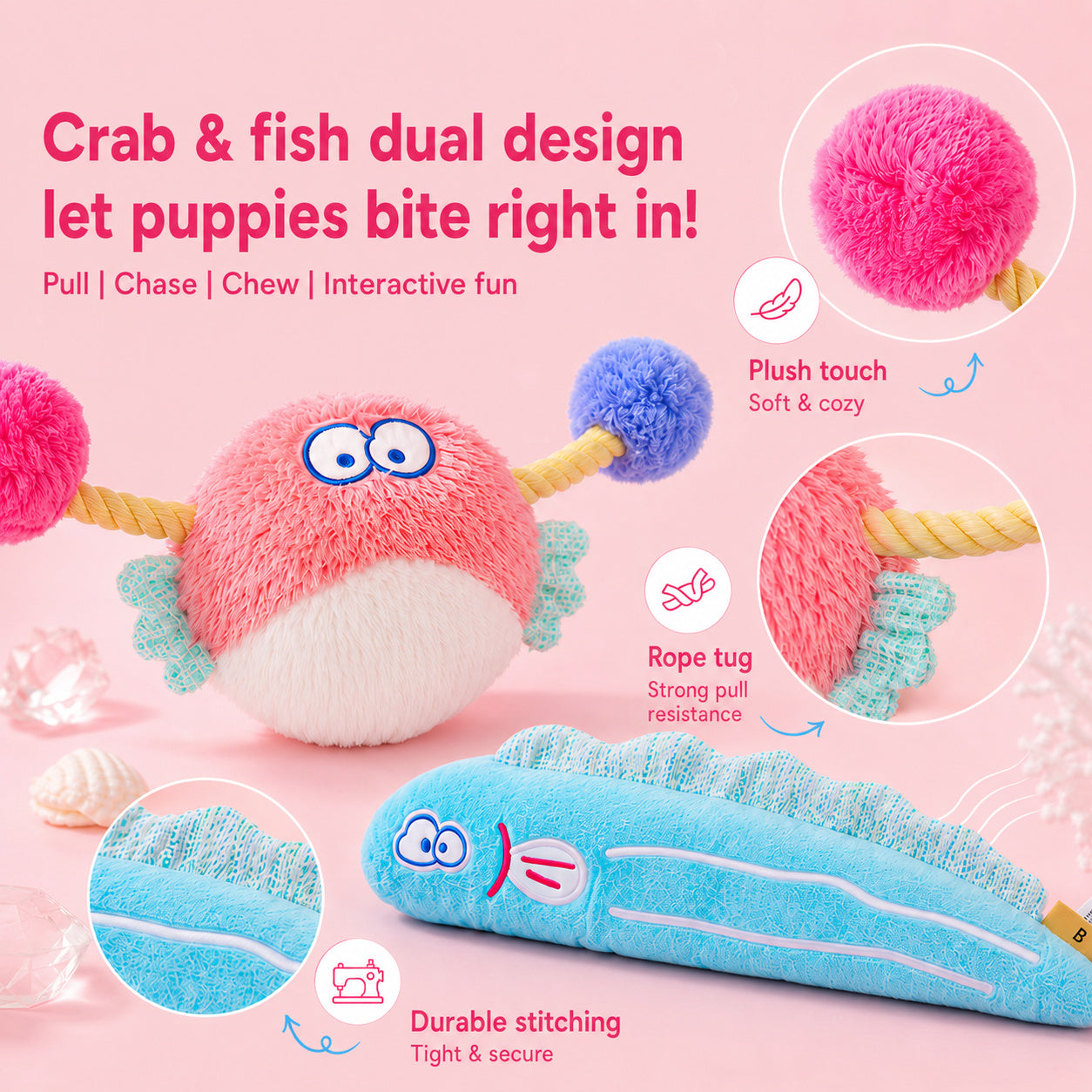 Ocean Plush Squeak Tug Toy