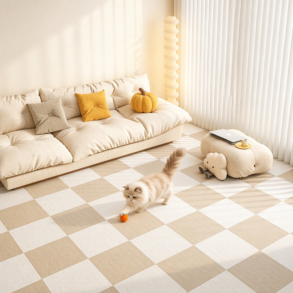 Checkerboard Milk-cream Rug