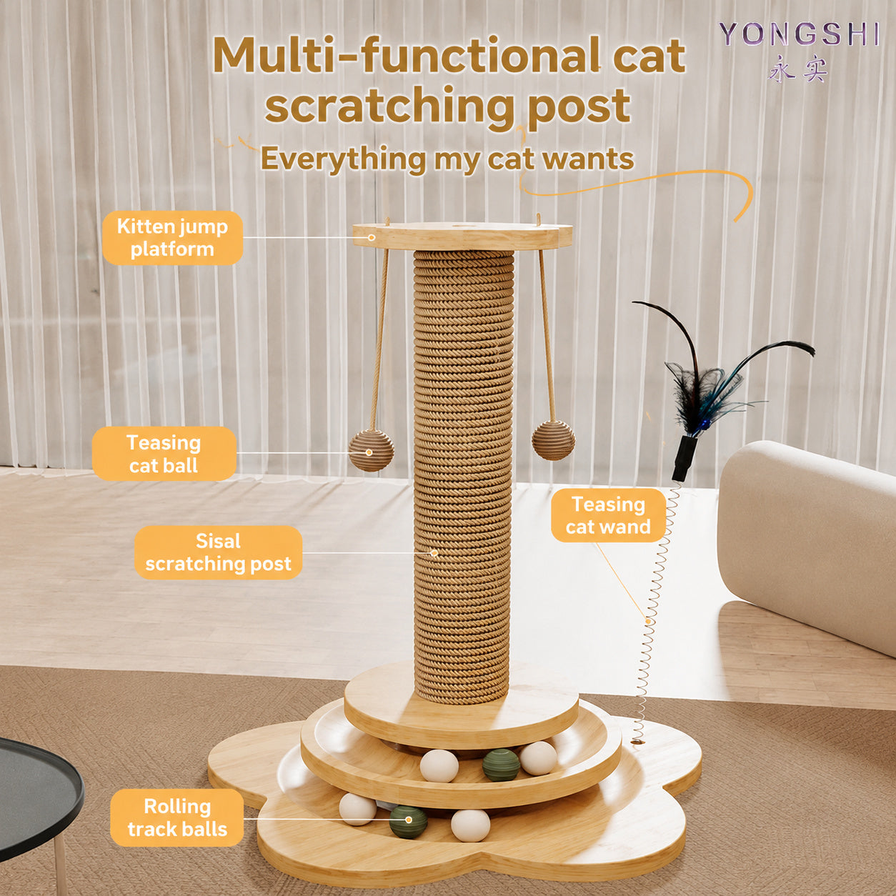Sisal Cat Tower With Track